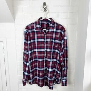 Izod Red Plaid Flannel Shirt Size L